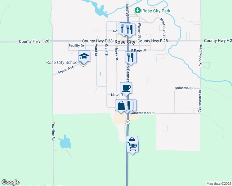 map of restaurants, bars, coffee shops, grocery stores, and more near 210 Linton Street in Rose City