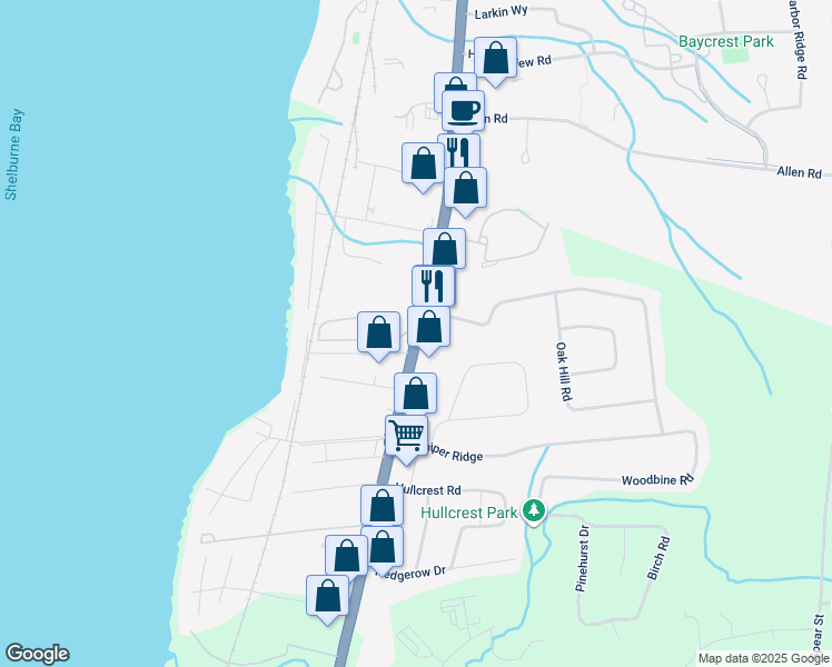 map of restaurants, bars, coffee shops, grocery stores, and more near in Shelburne