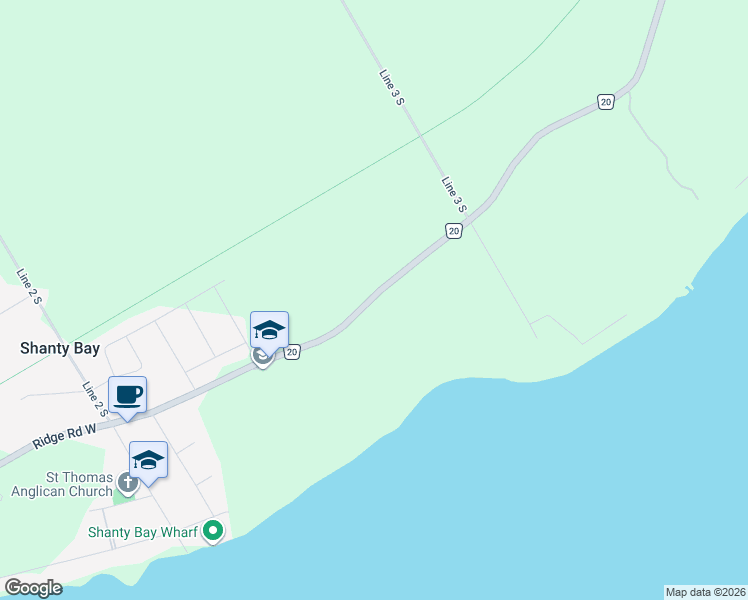 map of restaurants, bars, coffee shops, grocery stores, and more near 1775 Ridge Road West in Shanty Bay