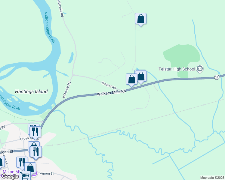 map of restaurants, bars, coffee shops, grocery stores, and more near 67 Sunset Road in Bethel
