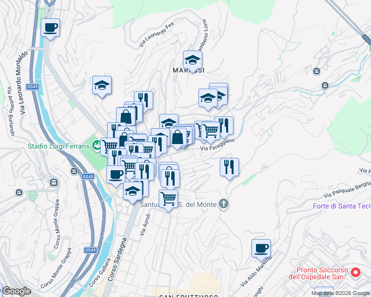 map of restaurants, bars, coffee shops, grocery stores, and more near 10 Via Fereggiano in Genova