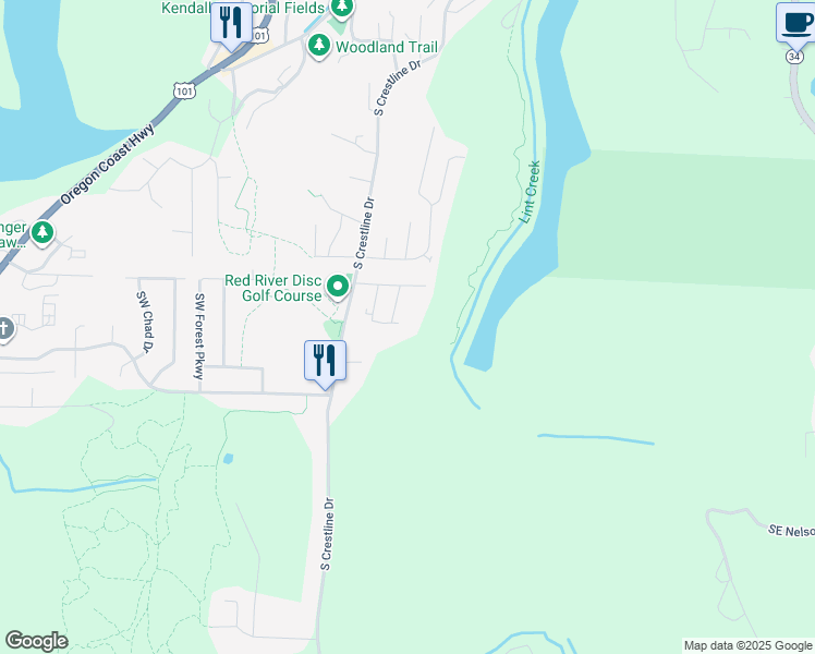 map of restaurants, bars, coffee shops, grocery stores, and more near 1398 Southeast Rose Street in Waldport