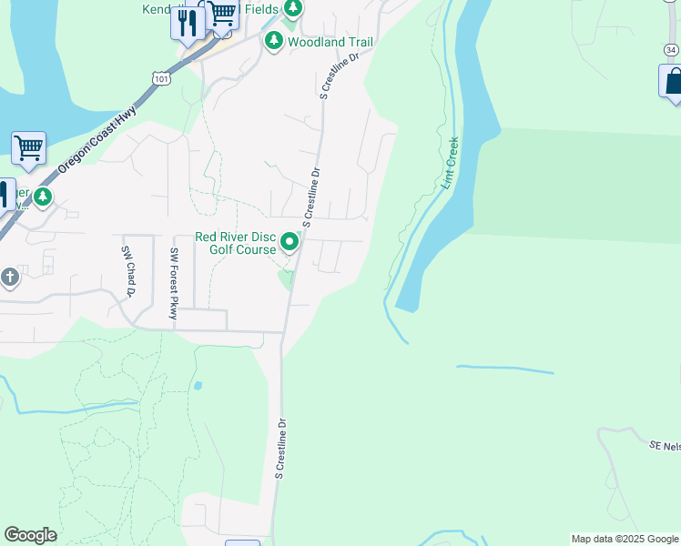 map of restaurants, bars, coffee shops, grocery stores, and more near 1398 Southeast Rose Street in Waldport