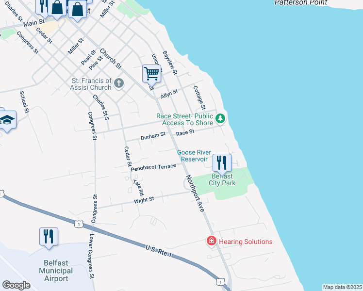 map of restaurants, bars, coffee shops, grocery stores, and more near 8 Race Street in Belfast