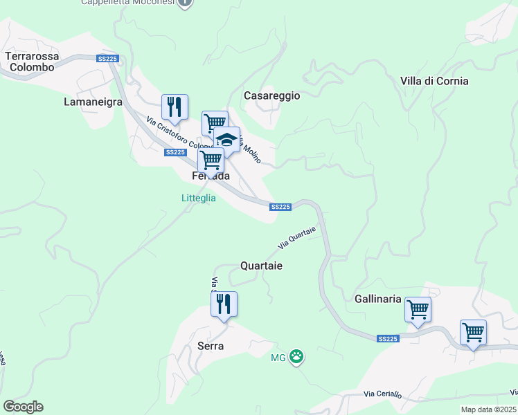 map of restaurants, bars, coffee shops, grocery stores, and more near 3 Via Alcide De Gasperi in Ferrada