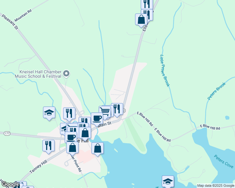 map of restaurants, bars, coffee shops, grocery stores, and more near 15 Herrick Lane in Blue Hill