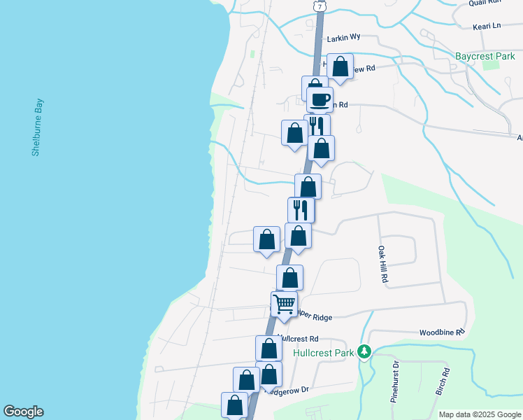 map of restaurants, bars, coffee shops, grocery stores, and more near 185 Pine Haven Shores in Shelburne