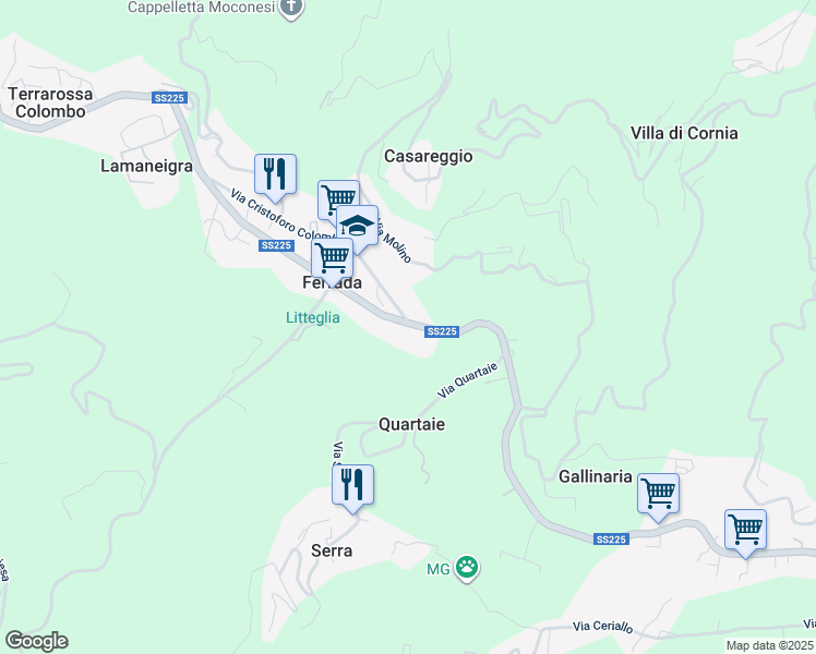 map of restaurants, bars, coffee shops, grocery stores, and more near 3 Via Alcide De Gasperi in Ferrada