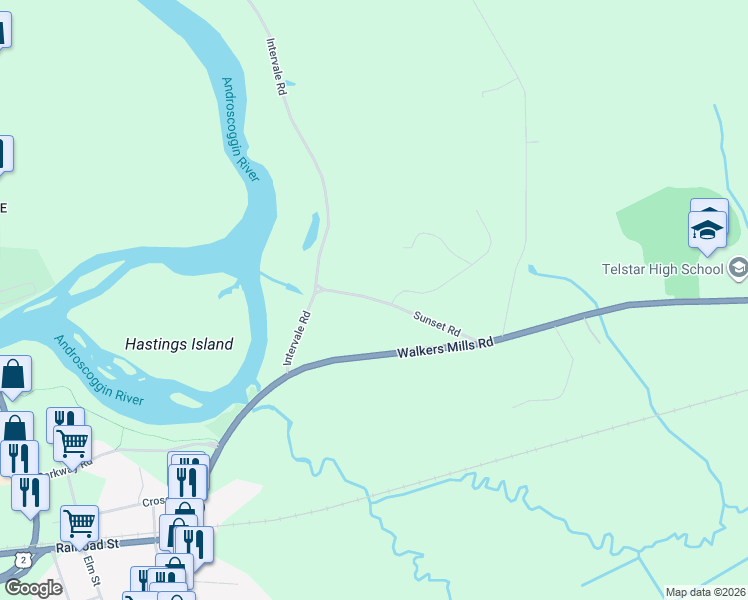 map of restaurants, bars, coffee shops, grocery stores, and more near 67 Sunset Road in Bethel