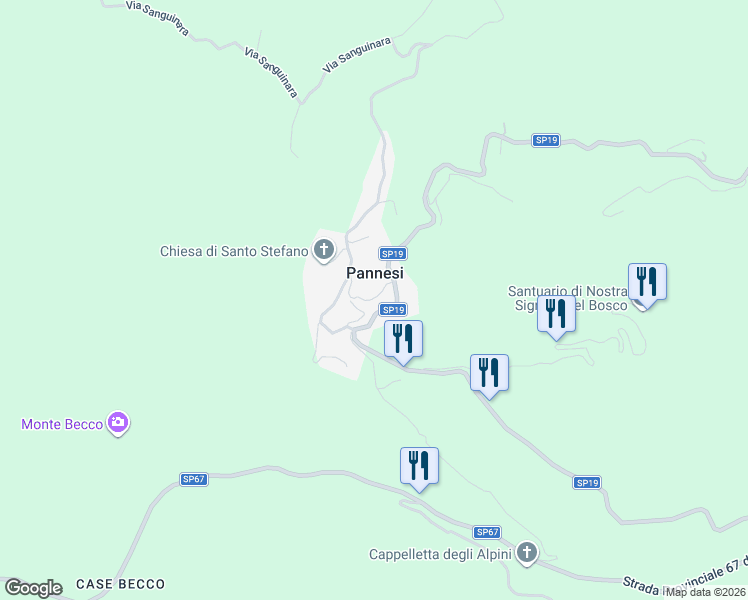 map of restaurants, bars, coffee shops, grocery stores, and more near 103 Frazione Pannesi in Pannesi