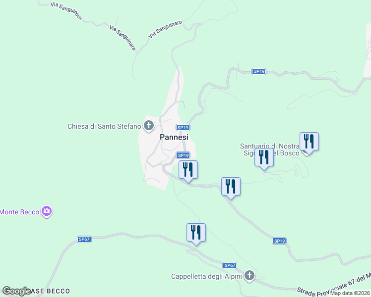map of restaurants, bars, coffee shops, grocery stores, and more near 59 Strada Provinciale 19 in Pannesi