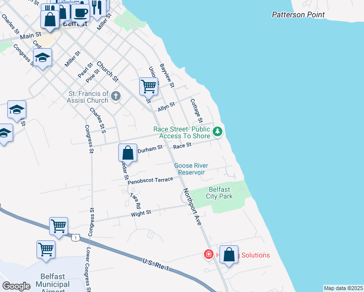 map of restaurants, bars, coffee shops, grocery stores, and more near 8 Race Street in Belfast