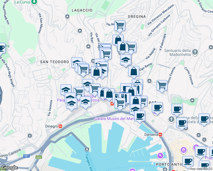 map of restaurants, bars, coffee shops, grocery stores, and more near Salita G. B. Rapallo in Genoa