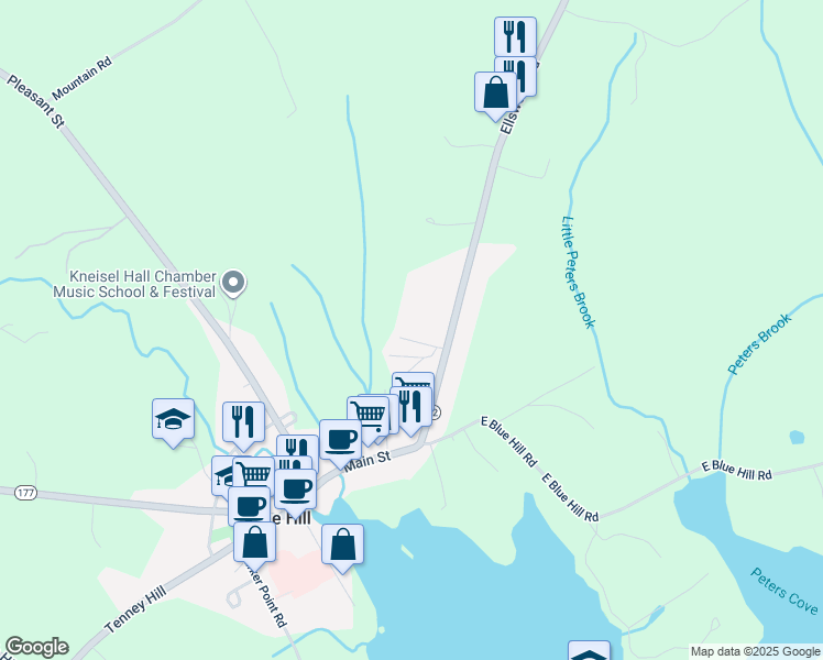 map of restaurants, bars, coffee shops, grocery stores, and more near 15 Herrick Lane in Blue Hill
