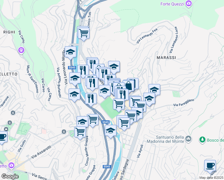 map of restaurants, bars, coffee shops, grocery stores, and more near 153 Corso Alessandro de Stefanis in Genova