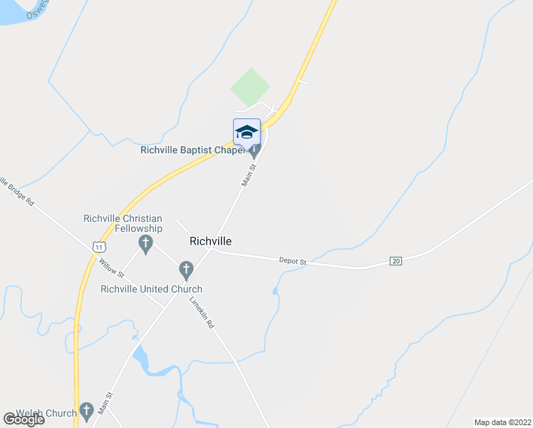 map of restaurants, bars, coffee shops, grocery stores, and more near 27 Depot Street in Richville