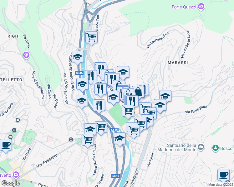 map of restaurants, bars, coffee shops, grocery stores, and more near 153 Corso Alessandro de Stefanis in Genova