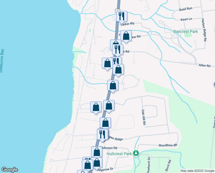 map of restaurants, bars, coffee shops, grocery stores, and more near 2598 Shelburne Road in Shelburne