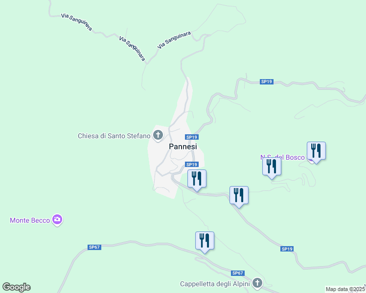 map of restaurants, bars, coffee shops, grocery stores, and more near 220 Frazione Recroso in Pannesi