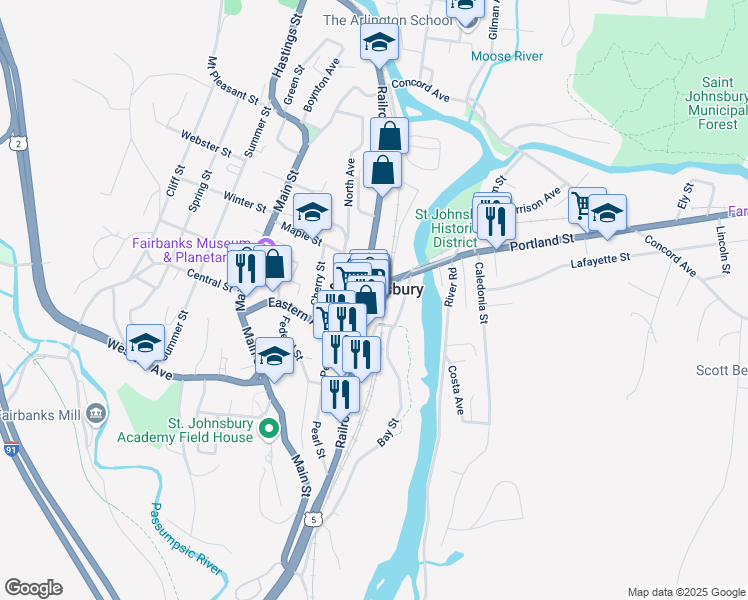 map of restaurants, bars, coffee shops, grocery stores, and more near in Saint Johnsbury