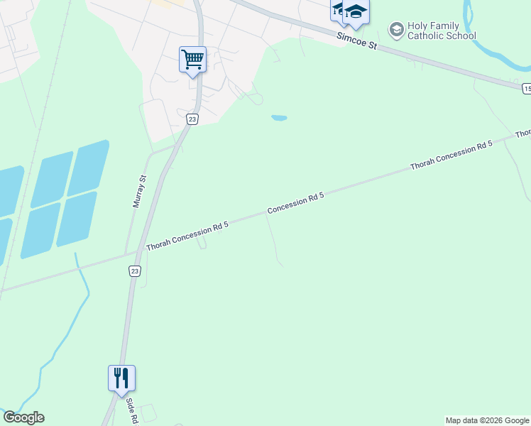 map of restaurants, bars, coffee shops, grocery stores, and more near Fifth Street in Regional Municipality of Durham