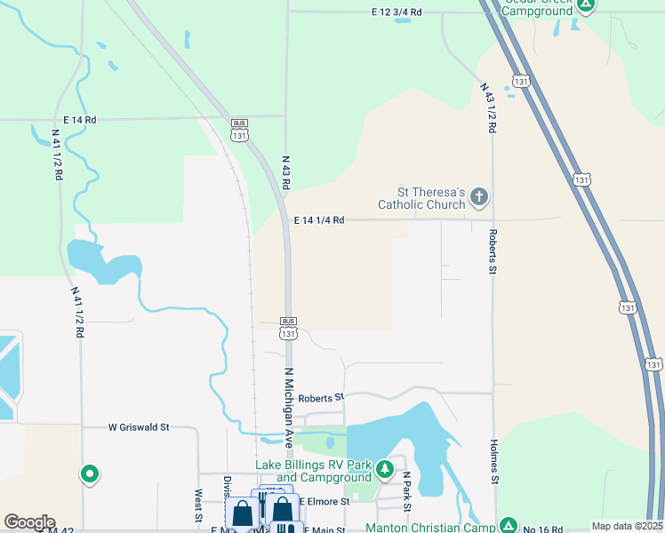 map of restaurants, bars, coffee shops, grocery stores, and more near in Manton