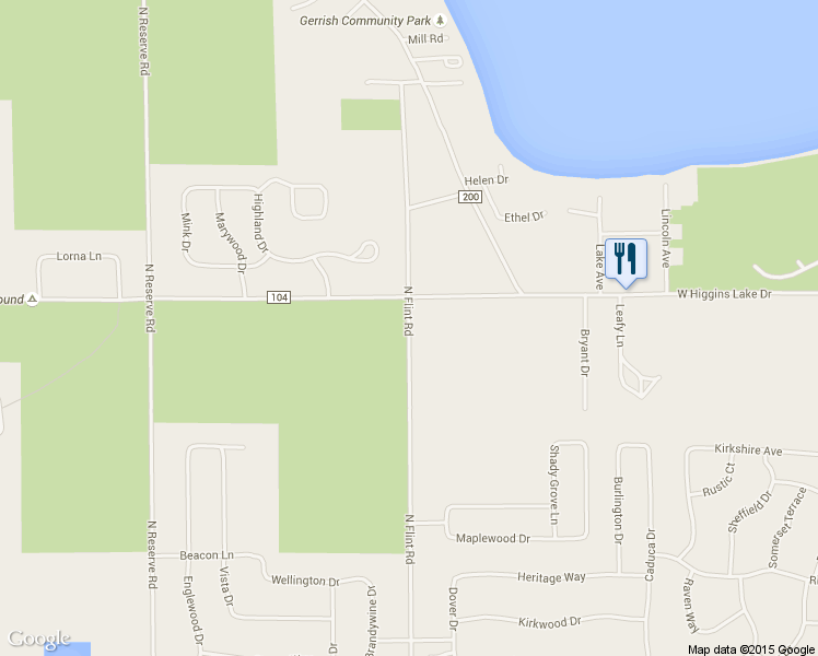 map of restaurants, bars, coffee shops, grocery stores, and more near 5700 North Flint Road in Roscommon