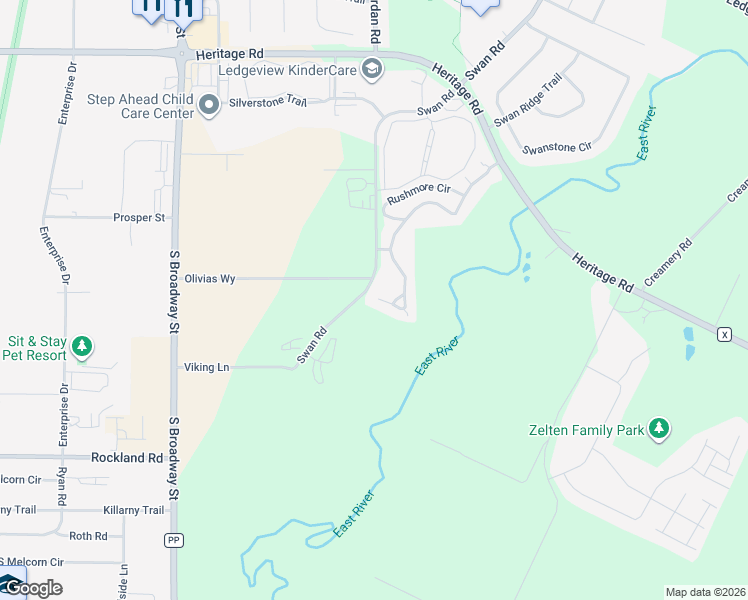 map of restaurants, bars, coffee shops, grocery stores, and more near 1853 Swan Road in De Pere