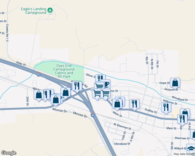 map of restaurants, bars, coffee shops, grocery stores, and more near 13 Silver Street in Sturgis