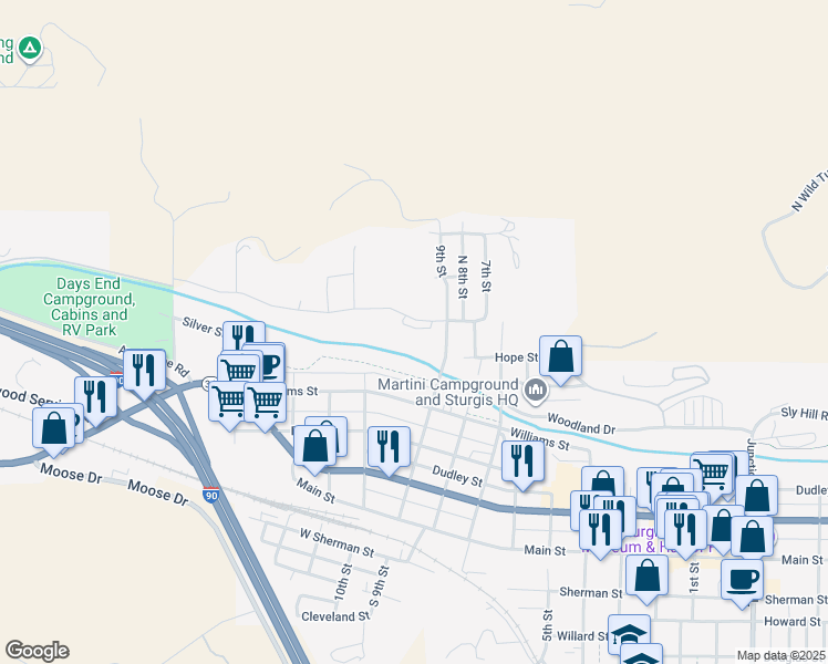 map of restaurants, bars, coffee shops, grocery stores, and more near 1904-1910 Ellen Street in Sturgis