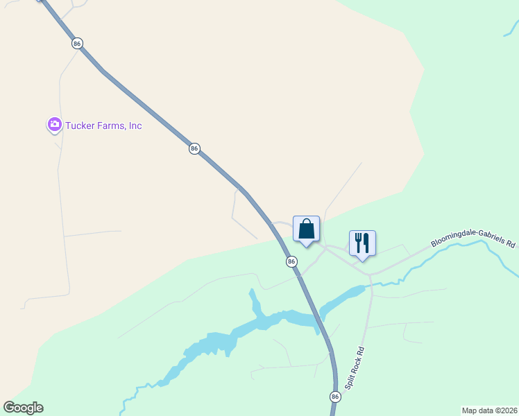 map of restaurants, bars, coffee shops, grocery stores, and more near 1135 State Highway 86 in Saranac Lake