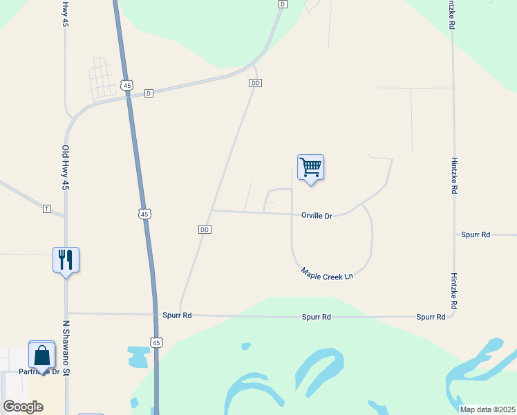 map of restaurants, bars, coffee shops, grocery stores, and more near 2605 Giselle Drive in New London