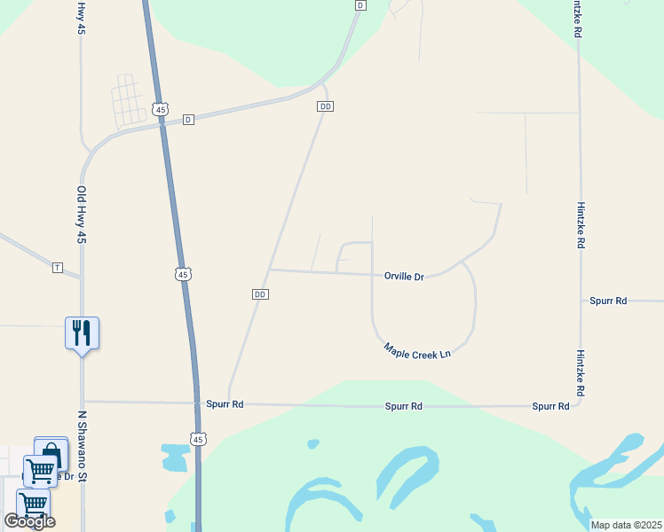 map of restaurants, bars, coffee shops, grocery stores, and more near 2605 Giselle Drive in New London