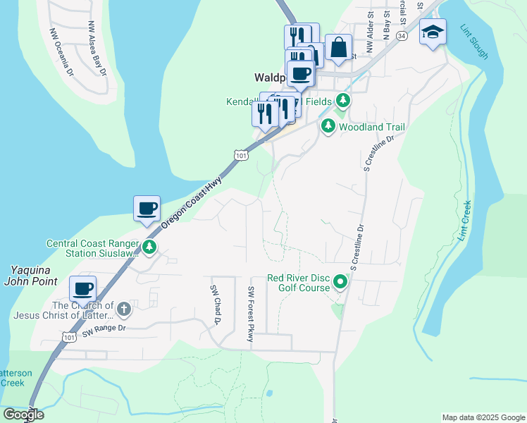 map of restaurants, bars, coffee shops, grocery stores, and more near 846 SW Dolores in Waldport
