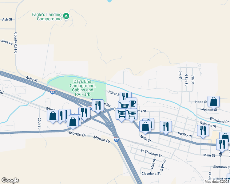 map of restaurants, bars, coffee shops, grocery stores, and more near 13 Silver Street in Sturgis