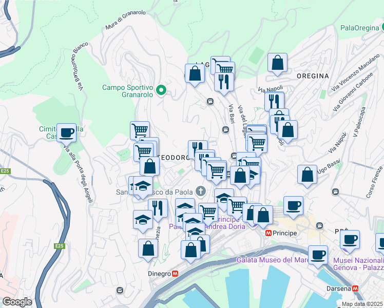 map of restaurants, bars, coffee shops, grocery stores, and more near 6 Via Carlo Bonanni in Genova