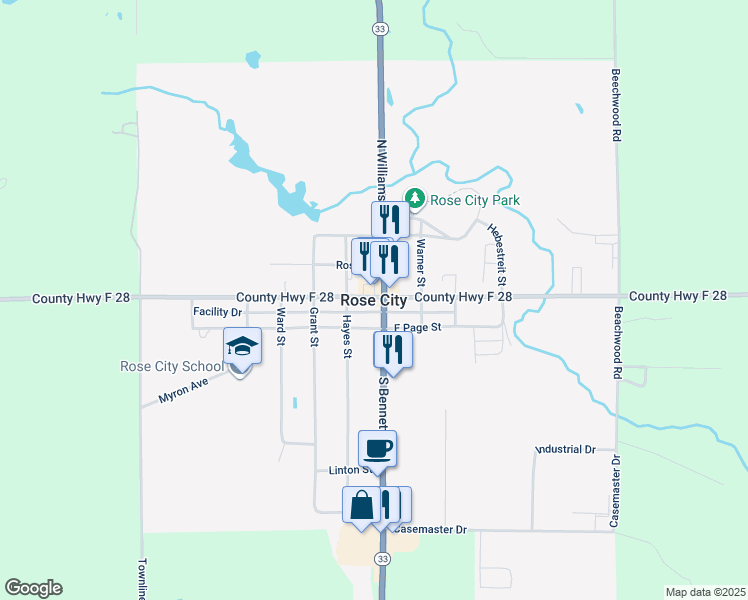 map of restaurants, bars, coffee shops, grocery stores, and more near in Rose City
