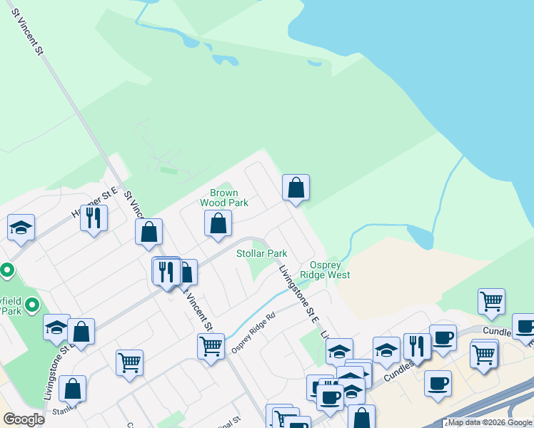 map of restaurants, bars, coffee shops, grocery stores, and more near in Barrie