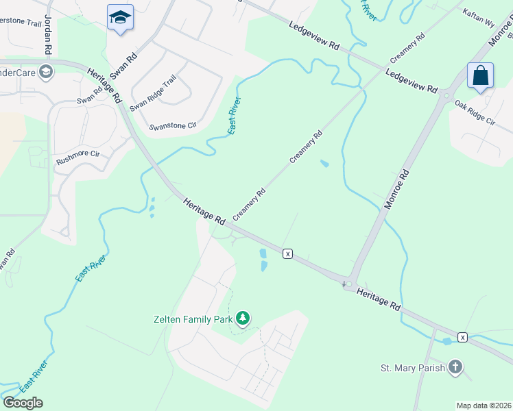 map of restaurants, bars, coffee shops, grocery stores, and more near 2183 Heritage Road in De Pere