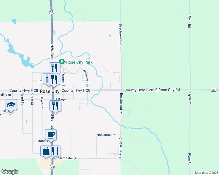 map of restaurants, bars, coffee shops, grocery stores, and more near 519 East Main Street in Rose City