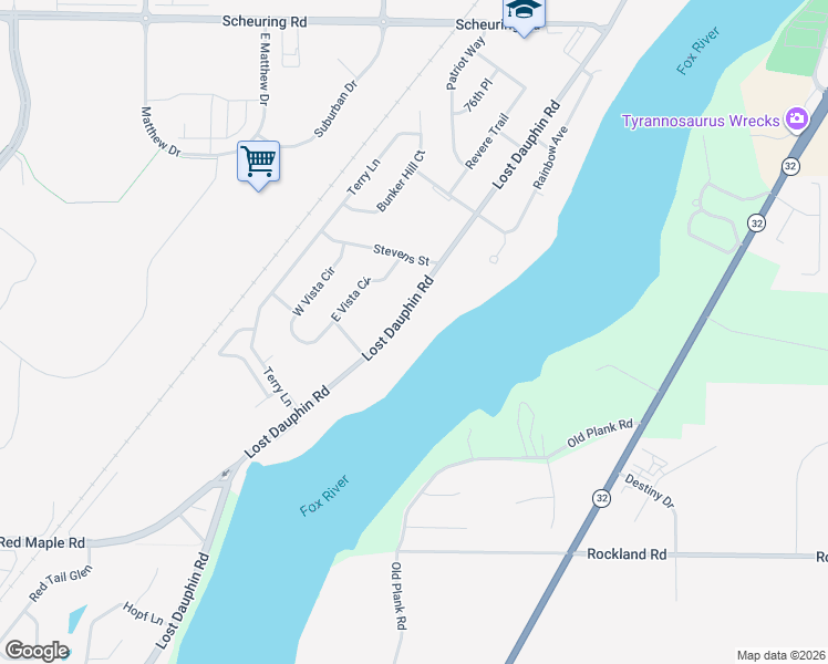 map of restaurants, bars, coffee shops, grocery stores, and more near 2025 Lost Dauphin Road in De Pere