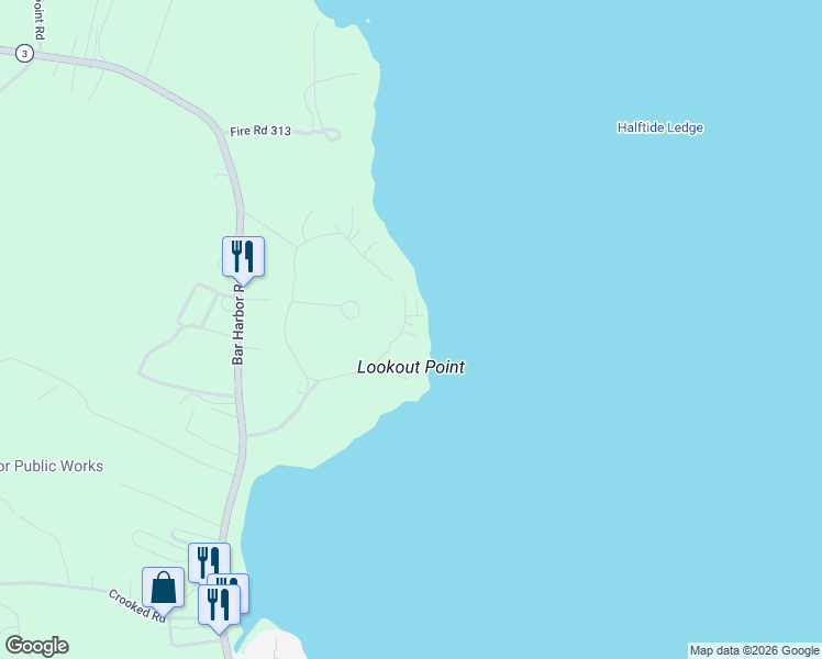 map of restaurants, bars, coffee shops, grocery stores, and more near 7 Seaview Lane in Bar Harbor