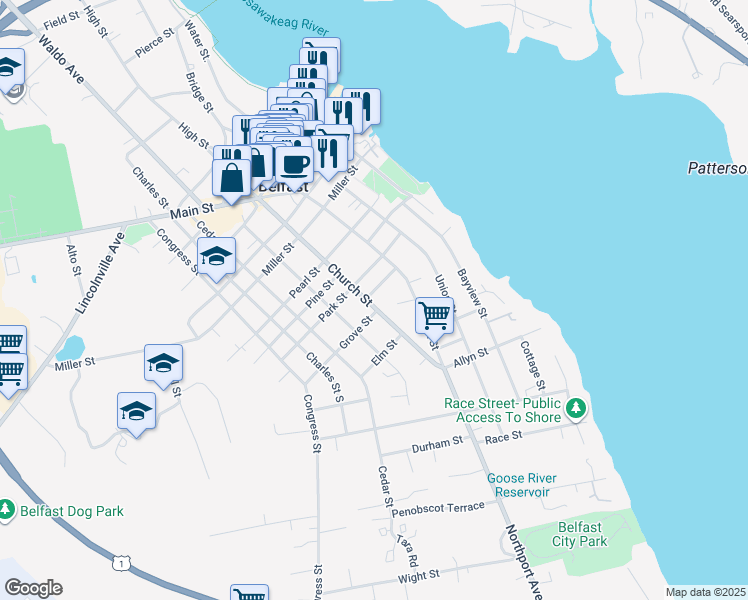 map of restaurants, bars, coffee shops, grocery stores, and more near 47 Church Street in Belfast