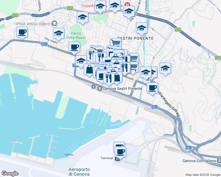 map of restaurants, bars, coffee shops, grocery stores, and more near 27-28 Via Giacomo Puccini in Genova
