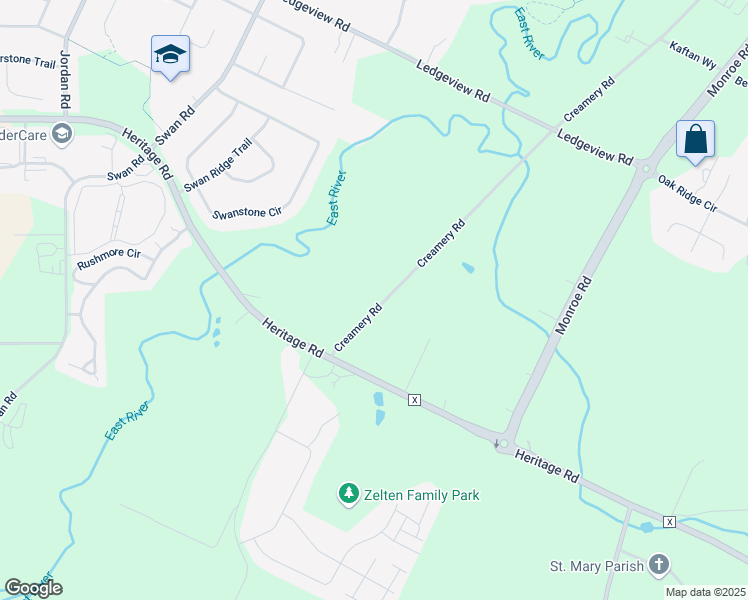 map of restaurants, bars, coffee shops, grocery stores, and more near 4342 Creamery Road in De Pere