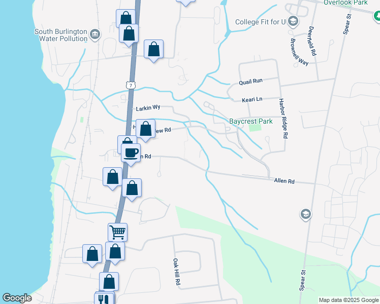 map of restaurants, bars, coffee shops, grocery stores, and more near 90 Allen Road in South Burlington