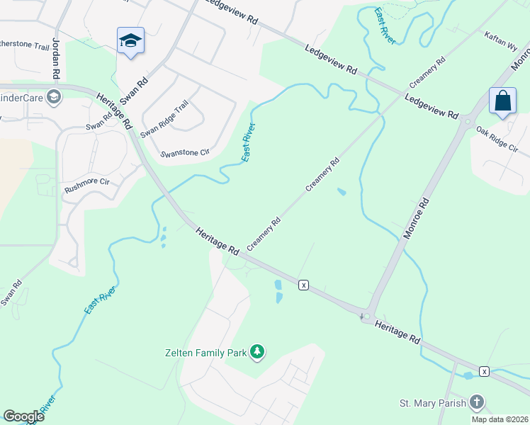 map of restaurants, bars, coffee shops, grocery stores, and more near 4342 Creamery Road in De Pere