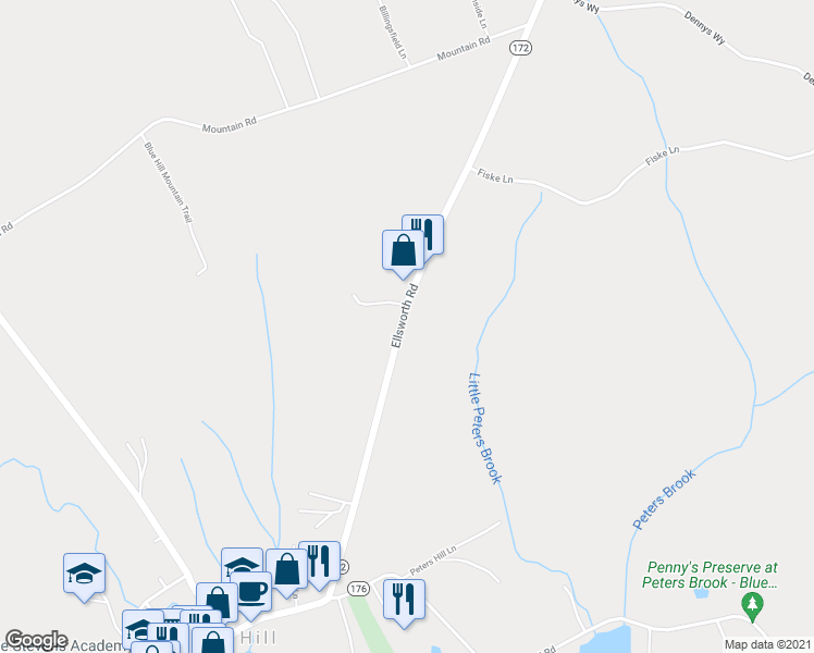 map of restaurants, bars, coffee shops, grocery stores, and more near 115 Ellsworth Road in Blue Hill