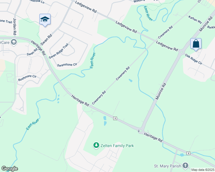 map of restaurants, bars, coffee shops, grocery stores, and more near 4342 Creamery Road in De Pere