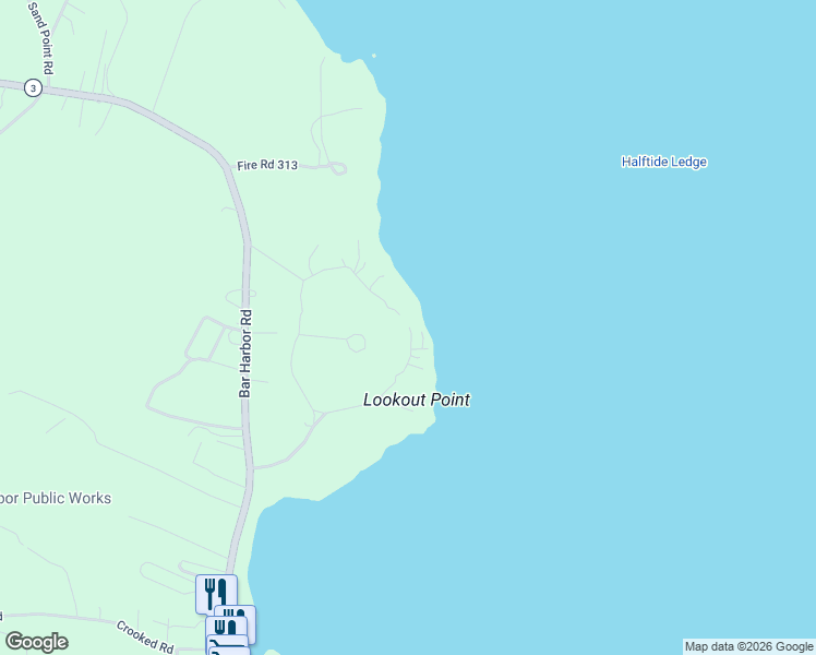 map of restaurants, bars, coffee shops, grocery stores, and more near 7 Seaview Lane in Bar Harbor